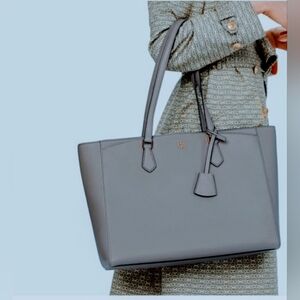 Tory Burch Large Robinson Leather Laptop Tote in Gray - Brand New